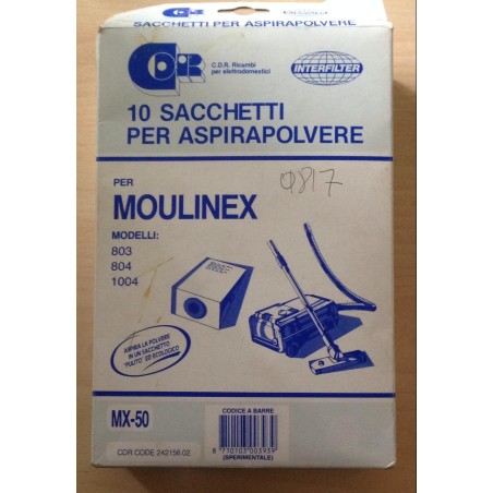 SACCHETTI ASPIRAPOLVERE INTERFILTER PER MOULINEX COMPATIBILI CON VARI MODELLI DI ASPIRAPOLVERE (COD MX 50) - 10 PEZZI  NUOVO