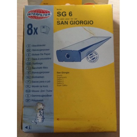 SACCHETTI ASPIRAPOLVERE INTERFILTER PER SAN GIORGIO COMPATIBILI CON VARI MODELLI DI ASPIRAPOLVERE (COD SG 6) - 8 PEZZI  NUOVO