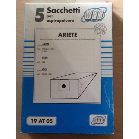 SACCHETTI ASPIRAPOLVERE WPS PER ARIETE/SICER/VIVA COMPATIBILI CON VARI MODELLI DI ASPIRAPOLVERE (COD 19 AT 05) - 5 PEZZI  NUOVO