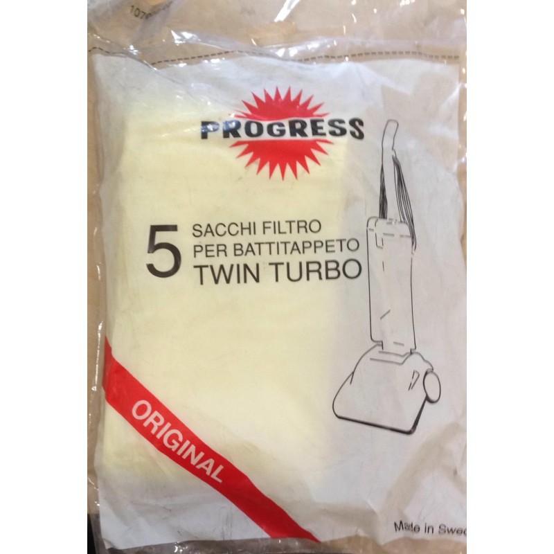 SACCHETTI PROGRESS ORIGINALI FILTRO PER BATTITAPPETO TWIN TURBO  - P55 X BTP1490 (COD 107003-07) - 5 PEZZI  NUOVO