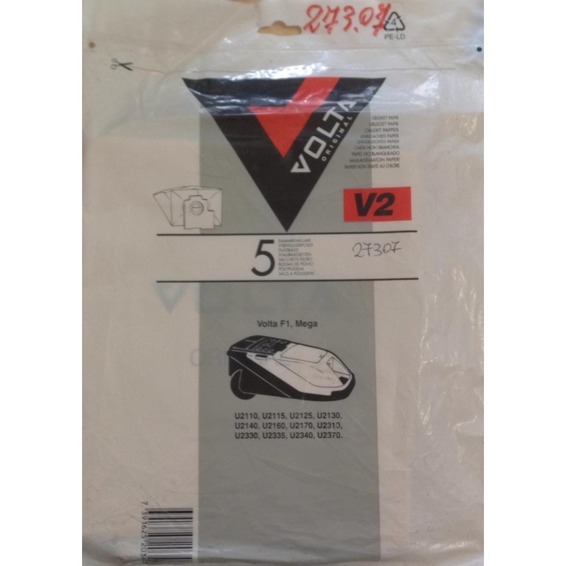 SACCHETTI ASPIRAPOLVERE VOLTA ORIGINALI V2 COMPATIBILE CON VARI MODELLI (COD 27307) 5 PEZZI  NUOVO