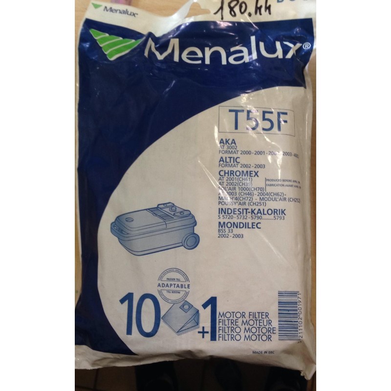SACCHETTI ASPIRAPOLVERE MENALUX T55F COMPATIBILE CON VARI MODELLI DI ASPIRAPOLVERE (COD 18044) 10 PEZZI  NUOVO