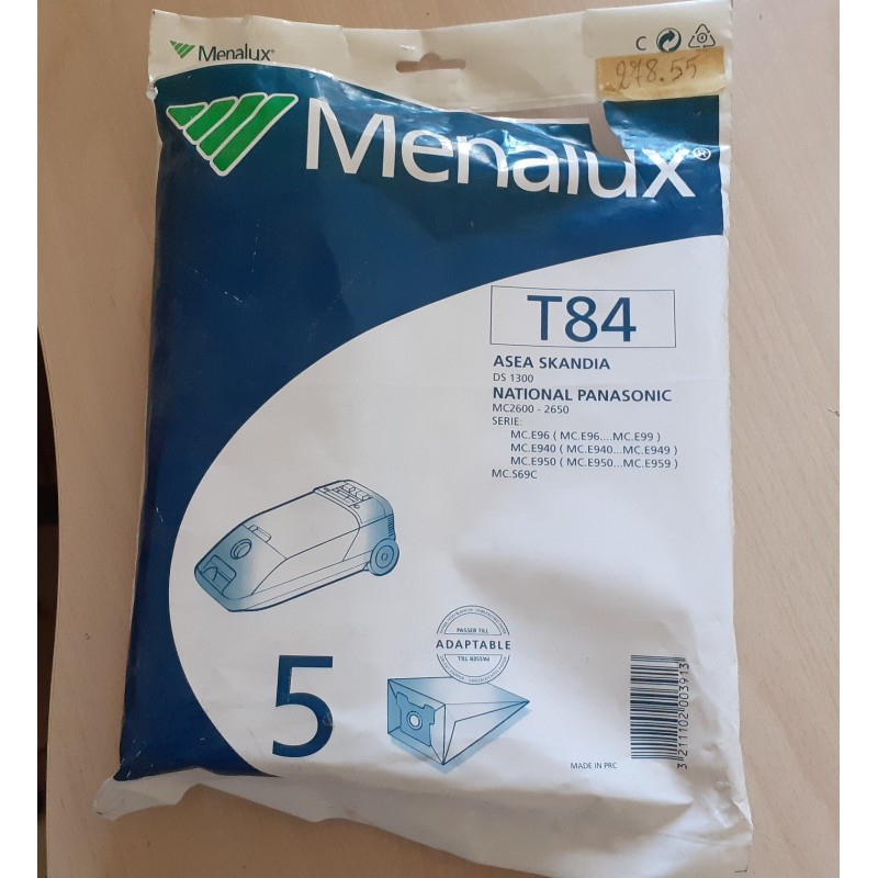 SACCHETTI ASPIRAPOLVERE MENALUX T84 COMPATIBILE CON VARI MODELLI DI ASPIRAPOLVERE (COD 278.55) 5 PEZZI  NUOVO
