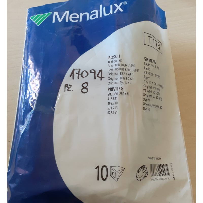 SACCHETTI ASPIRAPOLVERE MENALUX  T173  COMPATIBILE CON VARI MODELLI DI ASPIRAPOLVERE (COD 17094) 8 PEZZI  NUOVO