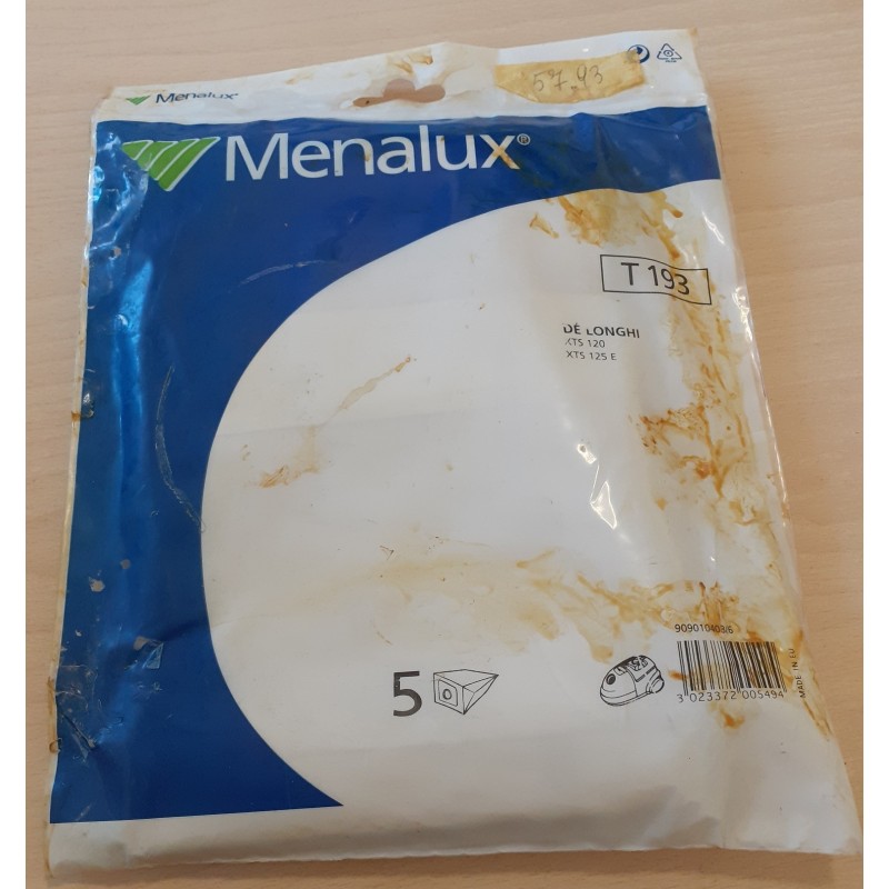 SACCHETTI ASPIRAPOLVERE MENALUX  T193 COMPATIBILE CON VARI MODELLI DI ASPIRAPOLVERE (COD 257.93) 5 PEZZI  NUOVO
