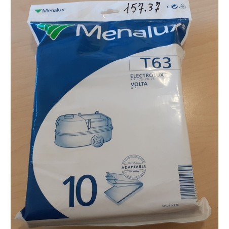 SACCHETTI ASPIRAPOLVERE MENALUX  T63  COMPATIBILE CON VARI MODELLI DI ASPIRAPOLVERE (COD 157.37) 10 PEZZI  NUOVO