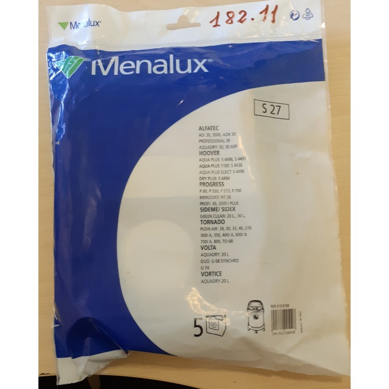 SACCHETTI ASPIRAPOLVERE MENALUX  S27  COMPATIBILE CON VARI MODELLI DI ASPIRAPOLVERE (COD 182.11) 5 PEZZI  NUOVO