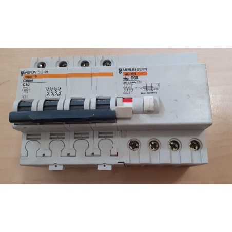 MERLIN GERIN MULTI9 C60N C 50 400V + VIGI C60 0,030A DIFFERENZIALE E MAGNETOTERMICO USATO