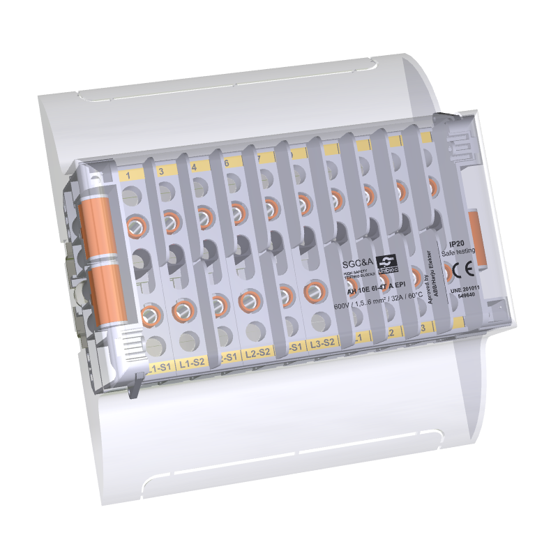 Morsettiera di prova 10E-6I-4T A EPI *al dettaglio (2 elementi per fase, L1, L2, L3, N), sigillabile