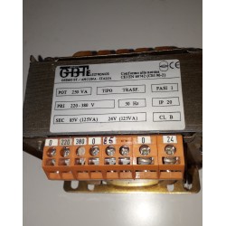 trasformatore GBT ELECTRONICS potenza 250va primario 220-380v secondario 85v-24v cl b