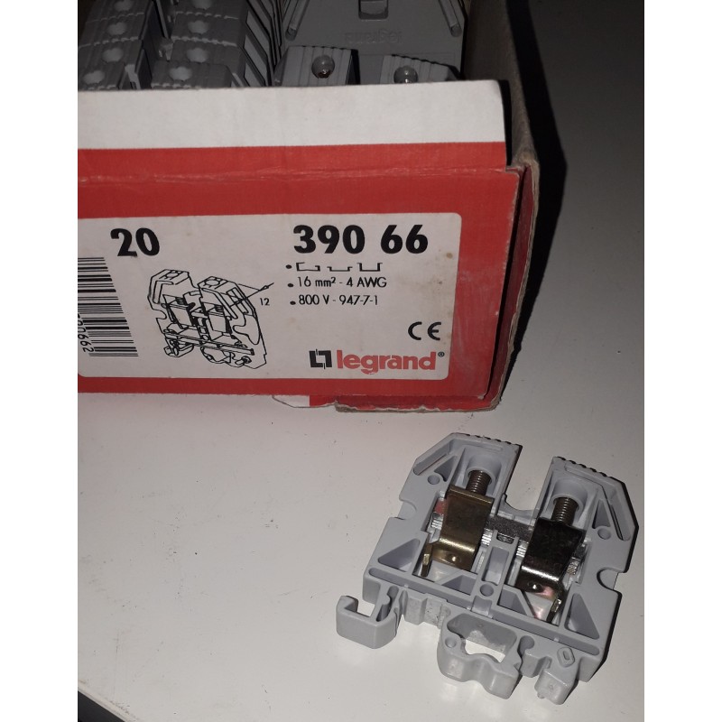 Morsettiera, ponticello, grigio, 16mm2, AWG 4, per guida G e DIN, Legrand 39066