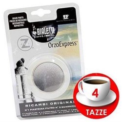 BIALETTI ORZO EXPESS RICAMBIO ORIGINALE 4 TAZZE 2 GUARNIZIONI GOMMA + 1 FILTRO