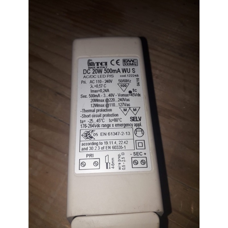 Tci alimentatore led dc 20w 500ma wu s 122248