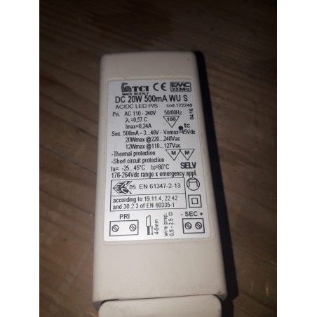 Tci alimentatore led dc 20w 500ma wu s 122248