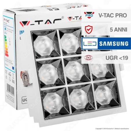 V-TAC PRO VT-2-36 FARETTO LED SMD 36W DA INCASSO QUADRATO 12° CRI≥90 CHIP SAMSUN