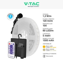 V-TAC VT-2835 STRISCIA LED 6W SMD 60 LED PANNELLO SOLARE E TELECOMANDO