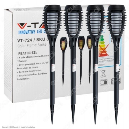 V-TAC VT-724 4 LAMPADE LED 1W DA GIARDINO IP44 RICARICABILI CON PANNELLO SOLARE