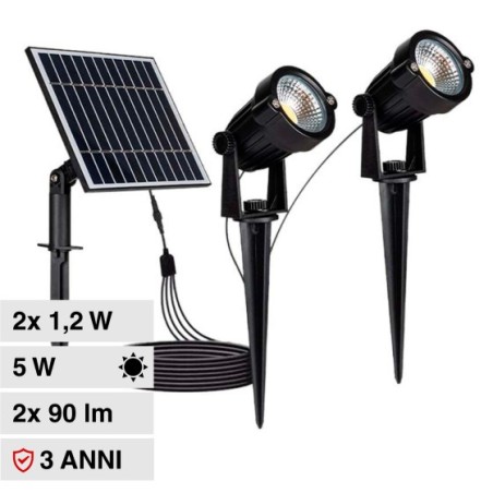 V-TAC VT-11031 2 LAMPADE LED COB DA GIARDINO 2X1,2W IP65 CON PANNELLO SOLARE