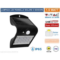 V-TAC VT-767 LAMPADA DA MURO LED NERA 1,5W CON PANNELLO SOLARE E SENSORE IP65