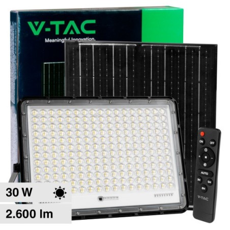 V-TAC VT-240W FARO LED FLOODLIGHT 30W IP65 COLORE NERO CON PANNELLO SOLARE E TELECOMANDO