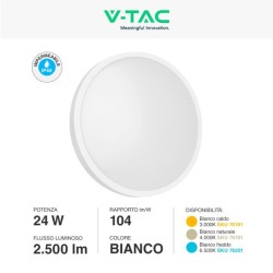 V-TAC VT-8624 PLAFONIERA LED ROTONDA 24W SMD IP44 COLORE BIANCO