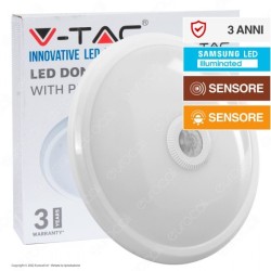 V-TAC PRO VT-13 PLAFONIERA LED DOME LIGHT 12W SMD CHIP SAMSUNG CON SENSORE PIR DI MOVIMENTO E CREPUSCOLARE