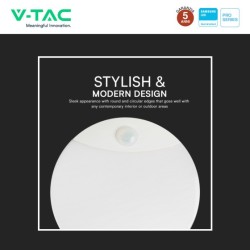 V-TAC PRO VT-81004 PLAFONIERA LED ROTONDA 15W SMD CHIP SAMSUNG SENSORE PIR MOVIMENTO CREPUSCOLARE IP44 COLORE BIANCO