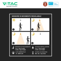 V-TAC PRO VT-81004 PLAFONIERA LED ROTONDA 15W SMD CHIP SAMSUNG SENSORE PIR MOVIMENTO CREPUSCOLARE IP44 COLORE BIANCO