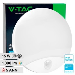 V-TAC PRO VT-81004 PLAFONIERA LED ROTONDA 15W SMD CHIP SAMSUNG SENSORE PIR MOVIMENTO CREPUSCOLARE IP44 COLORE BIANCO