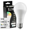 V-TAC SMART VT-5142 LAMPADINA LED WI-FI E27 14W BULB A65 GOCCIA RGB+W CHANGING COLOR CCT