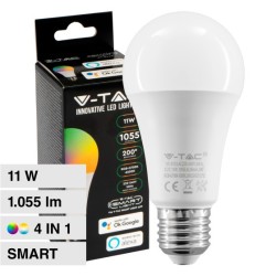 V-TAC SMART VT-5113 LAMPADINA LED WI-FI E27 11W BULB A60 GOCCIA RGB+W CHANGING COLOR CCT DIMMERABILE