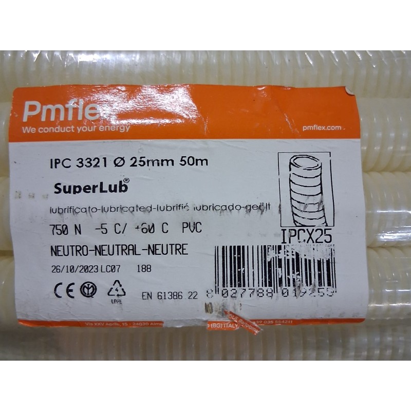 TUBO CORRUGATO IPC 3321 DIAMETRO 25MM 50M NEUTRO  NUOVO