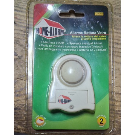 ALLARME ROTTURA VETRO 105DB CON LUCE LAMPEGGIANTE HOME ALARM P/N 1306809    nuovo