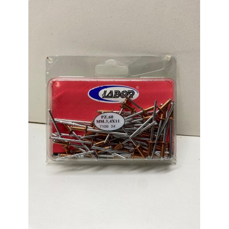 Rivetti a Strappo Labor 3,4 X 11 mm Confezione 60 Pezzi Testa Rame e Mandrino Ferro Cod. 7106 34