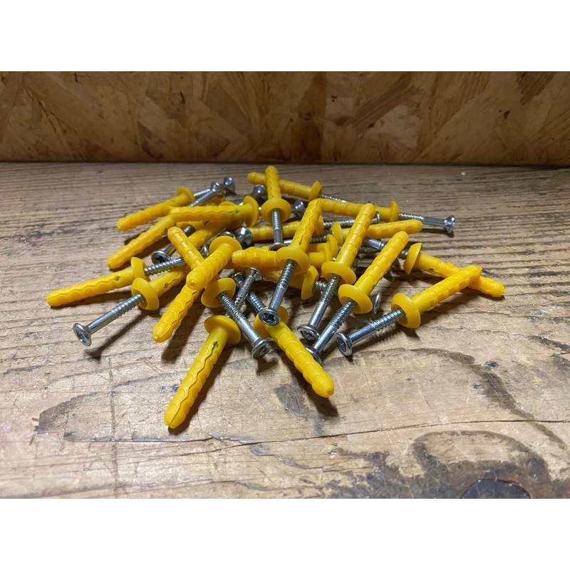 Lotto da 50 pezzi Tasselli a Percussione in Nylon Giallo con Vite Akifix 6x38 mm - Cod. NF10003