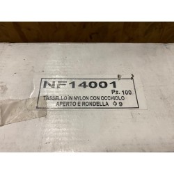 Tasselli in Nylon Ø 9 mm con Occhiolo Aperto Gancio e Rondella Akifix - Cod. NF14001 (In Lotto di 30 pezzi)