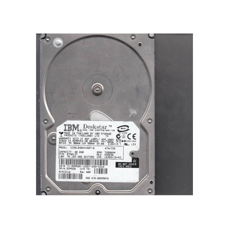 HARD DISK INTERNO IBM  MODEL IC35L040AVVA07-0 40GB  USATO
