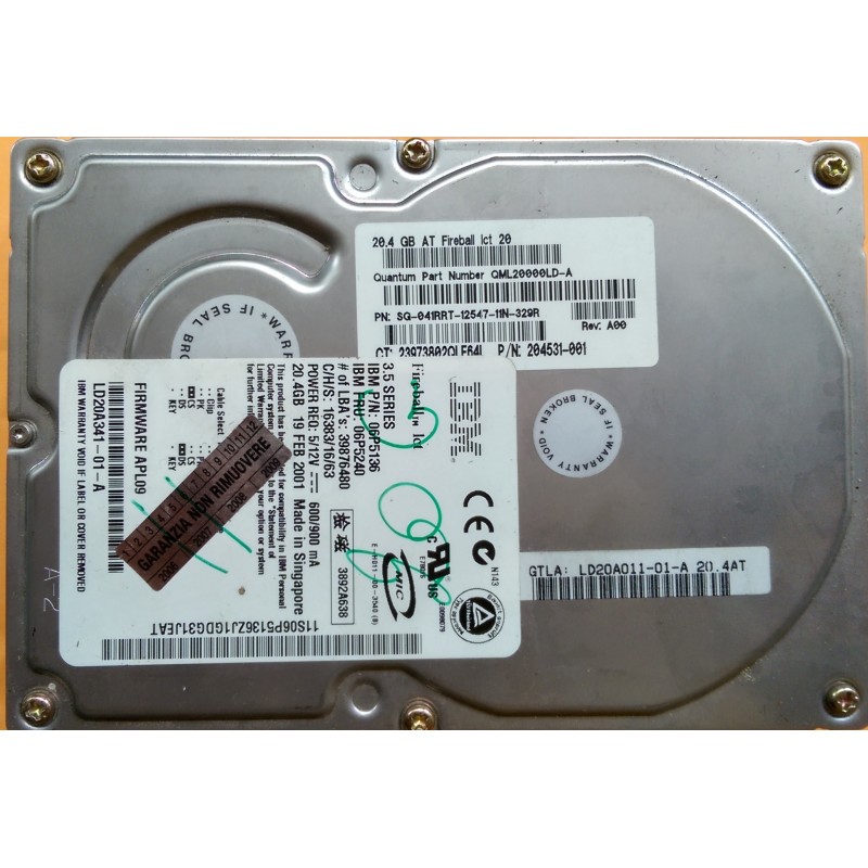 HARD DISK INTERNO IBM  P/N 06P5136 FRU 06P5240 20GB  USATO lrx2.1