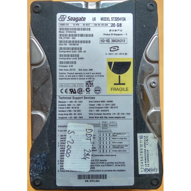 HARD DISK INTERNO SEAGATE  MODEL ST320410A 20GB  USATO lrx2.1
