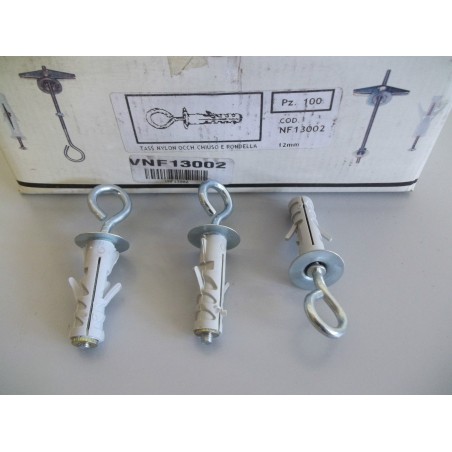 CONF. DA 100PEZZI TASSELLO IN NYLON,OCCHIOLO CHIUSO,RONDELLA NF13002 d.12mm  VLX