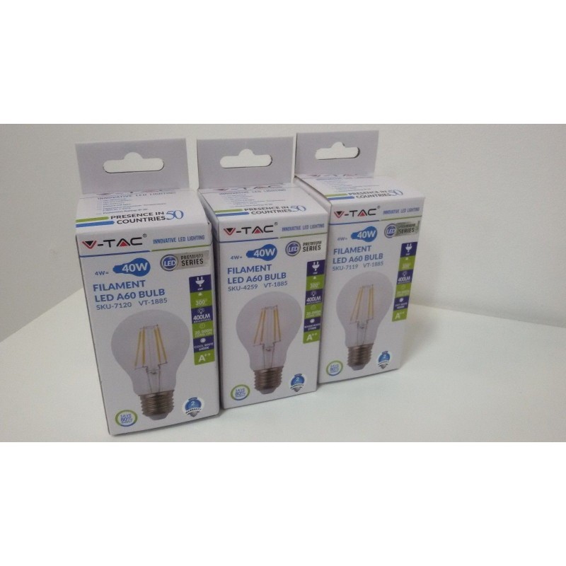 ILLUMINAZIONE FILAMENT LED A60 BULB 4W V-TAC VT-1885  nuovo sva