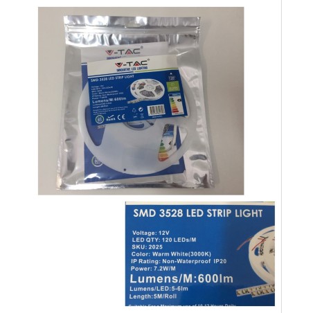 V-TAC SMD 3528 STRISCIA 120 LED 5MT 12V 4000K / 3000K / 64000K 600LM IP20  agx