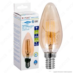 V-TAC VT-1955 Lampadina LED E14 4W Candela Filamento Ambrato 2200K - SKU 7113