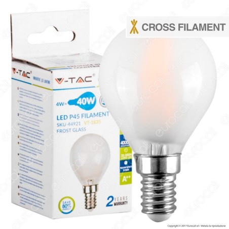 V-TAC VT-1835 Lampadina LED E14 4W P45 Filamento Incrociato Satinato 6400K - SKU 44941
