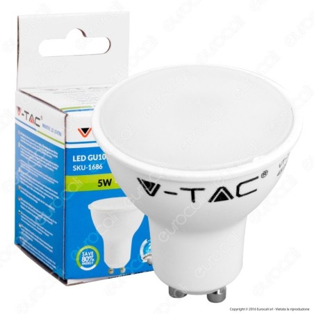 V-TAC VT-1975 Faretto LED GU10 5W 110° Copertura Satinata 6400K - SKU 1687