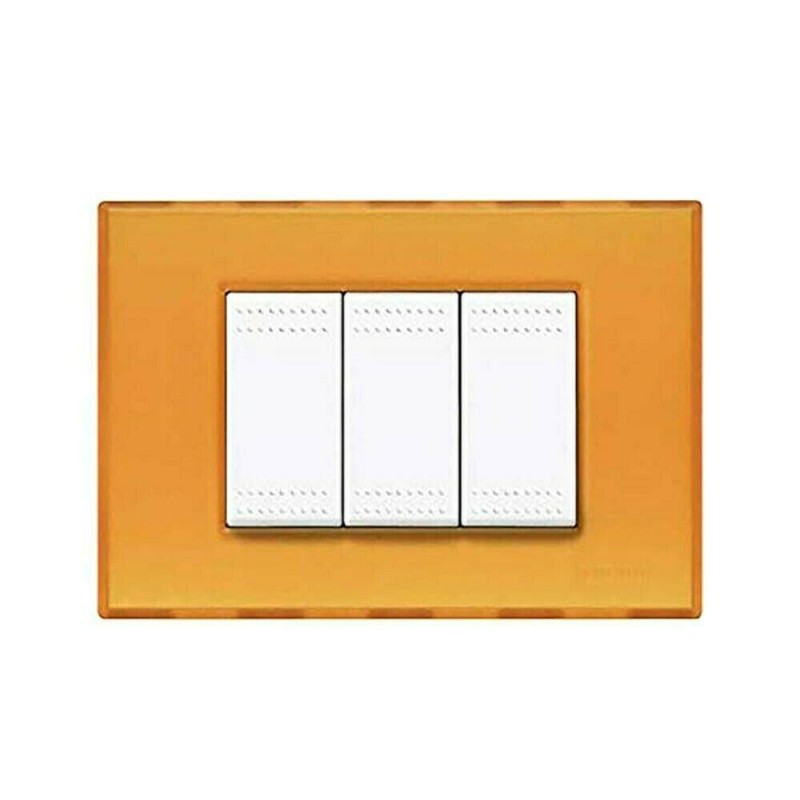 BTICINO LIGHT PLACCA 3 POSTI ARANCIO GEL N4803AJ LIVING LIGHT  NUOVO