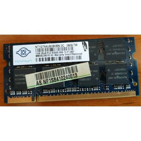 MEMORIA SODIMM - NANYA 1GB 2RX8 PC2 5300S-555-12-F1.667   NUOVO