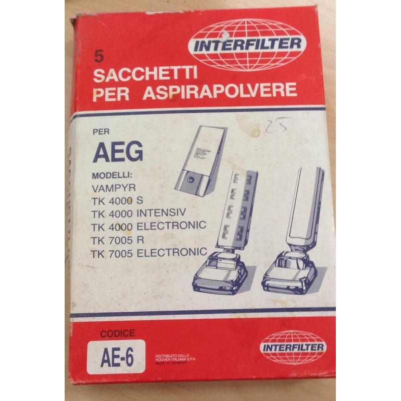 SACCHETTI ASPIRAPOLVERE INTERFILTER COMPATIBILI CON VARI MODELLI DI ASPIRAPOLVERE (COD AE-6) - 5 PEZZI  NUOVO