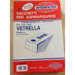 SACCHETTI ASPIRAPOLVERE INTERFILTER COMPATIBILI CON VARI MODELLI DI ASPIRAPOLVERE (COD VE 30) - 6 PEZZI  NUOVO