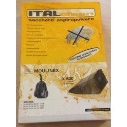 SACCHETTI ASPIRAPOLVERE ITALCLEAN MOULINEX COMPATIBILE CON VARI MODELLI DI ASPIRAPOLVERE  (COD X 630) - 6 PEZZI  NUOVO